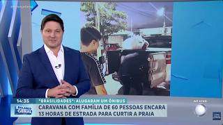Família com 60 pessoas encara 13 horas de estrada para curtir caravana na praia
