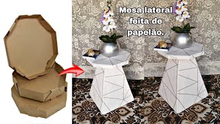 COMO FAZER MESA LATERAL FEITA DE CAIXA DE PAPELÃO E CAIXA DE PIZZA | FAÇA VOCÊ MESMO MESA DE PAPELÃO