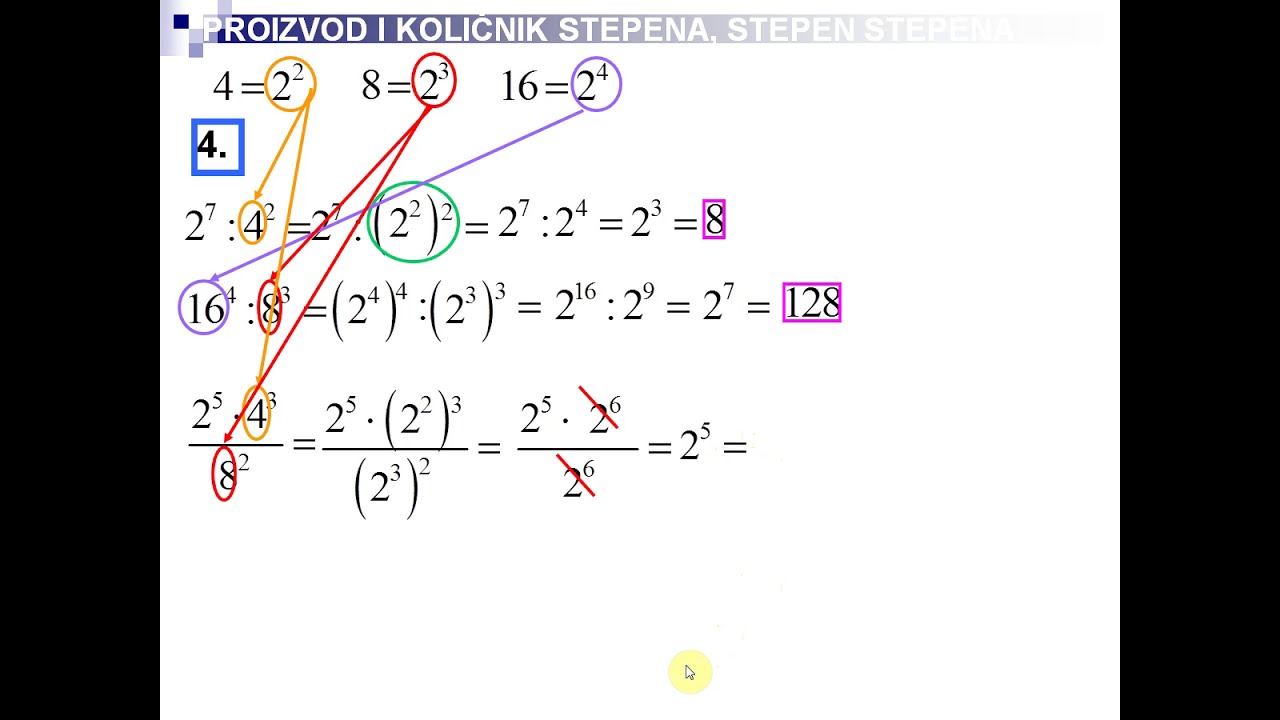 SEDMI 050 Proizvod i količnik stepena istih osnova, stepen stepena ...