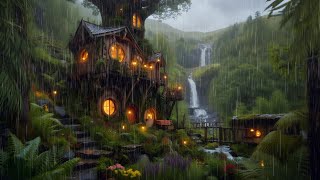 "Soothing Sleep: Relaxing Treehouse Retreat with Serene Waterfall Sounds"