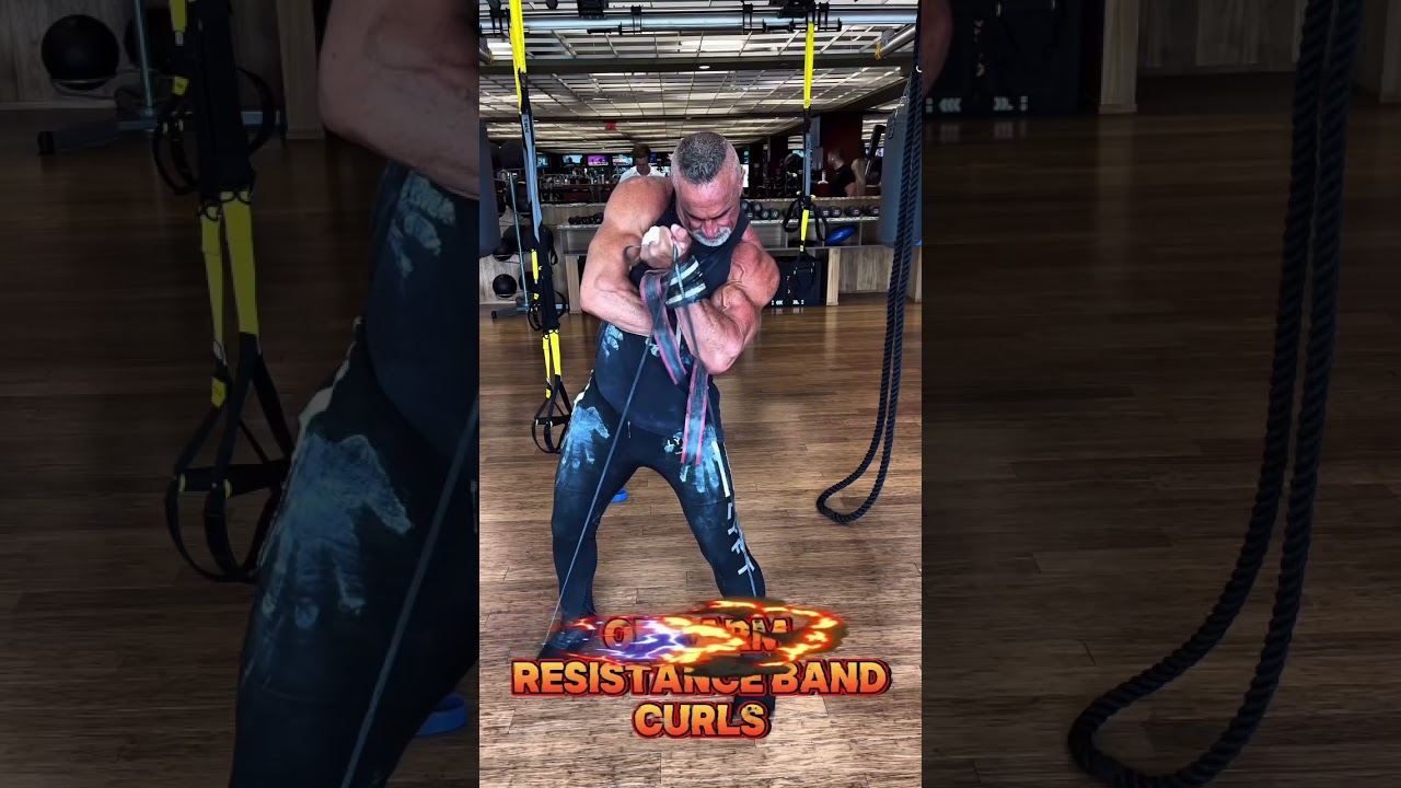 BICEPS ONE ARM RESISTANCE BAND CURLS #workout #muscle #motivation #exercise #pump #biceps