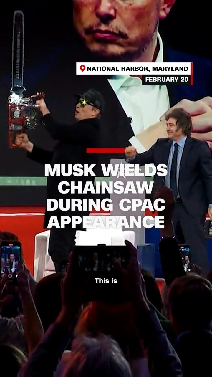 Elon Musk wields chainsaw during CPAC appearance