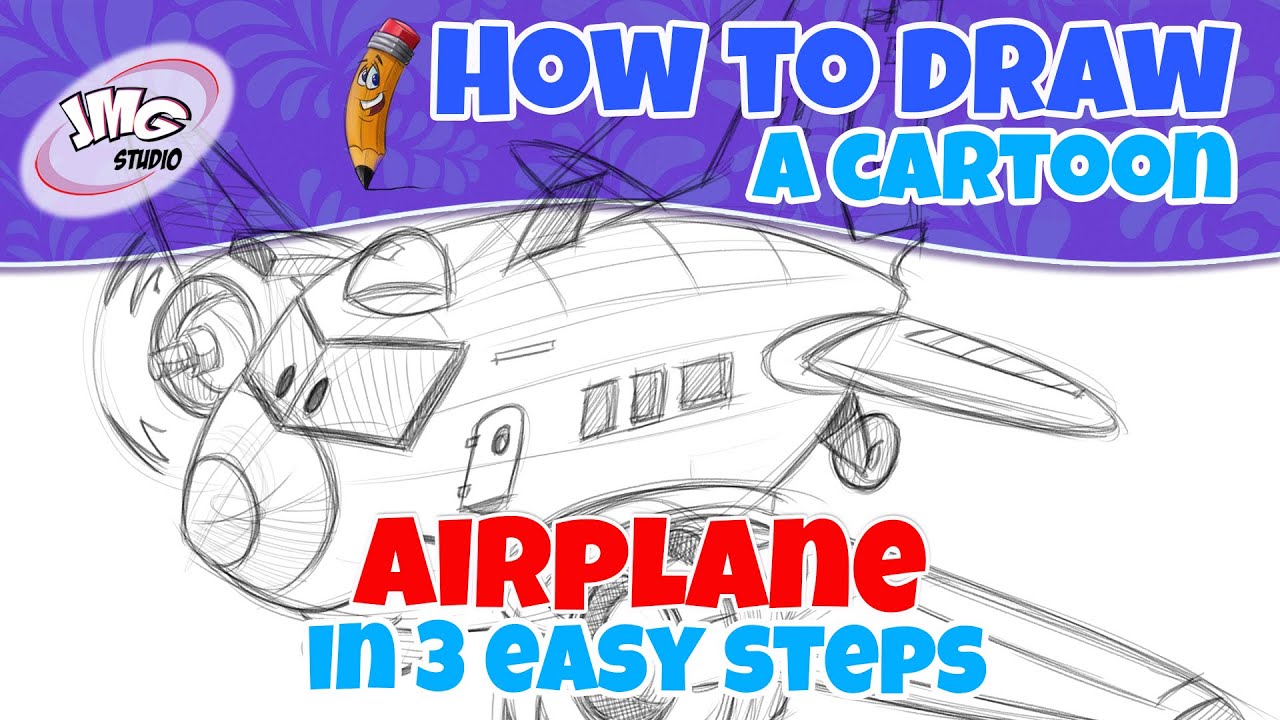 How To Draw a cute cartoon airplane in 3 easy steps - YouTube