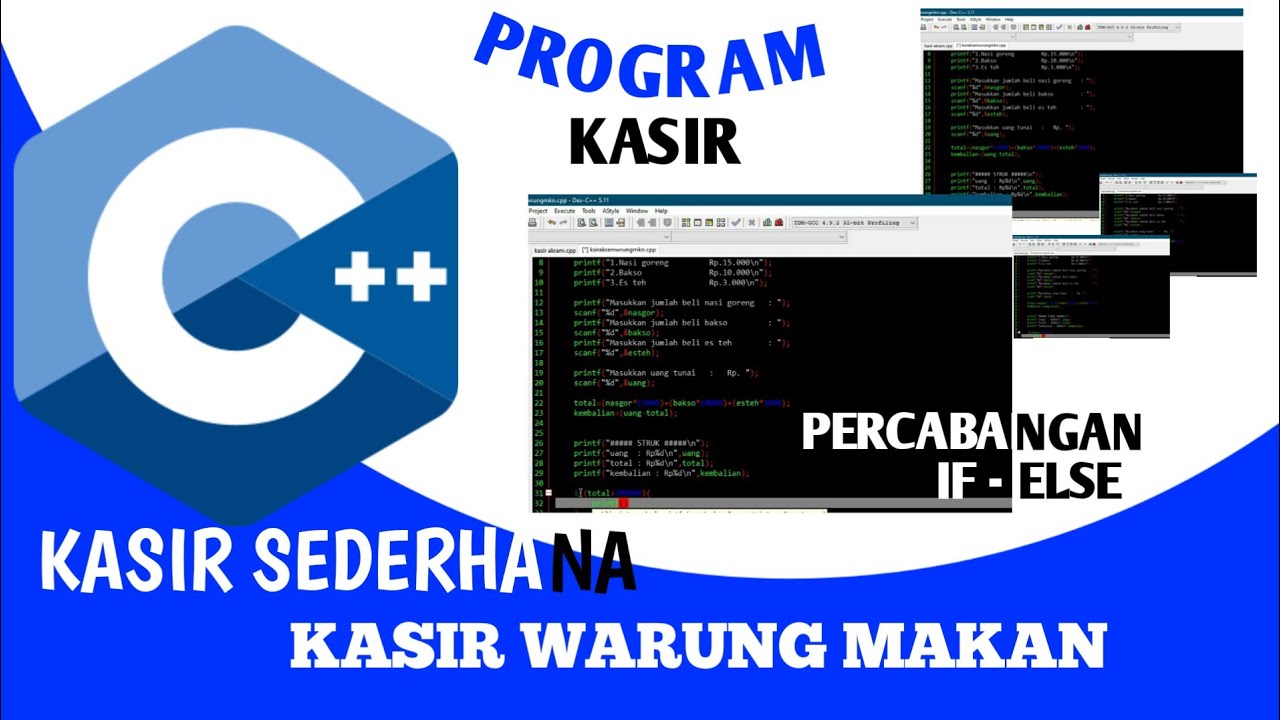 Program Aplikasi Kasir Sederhana | Percabangan if - else | c++ - YouTube