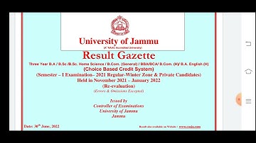 Jammu University UG SEM 1st CBCS Result Out | Check Full Gazzate