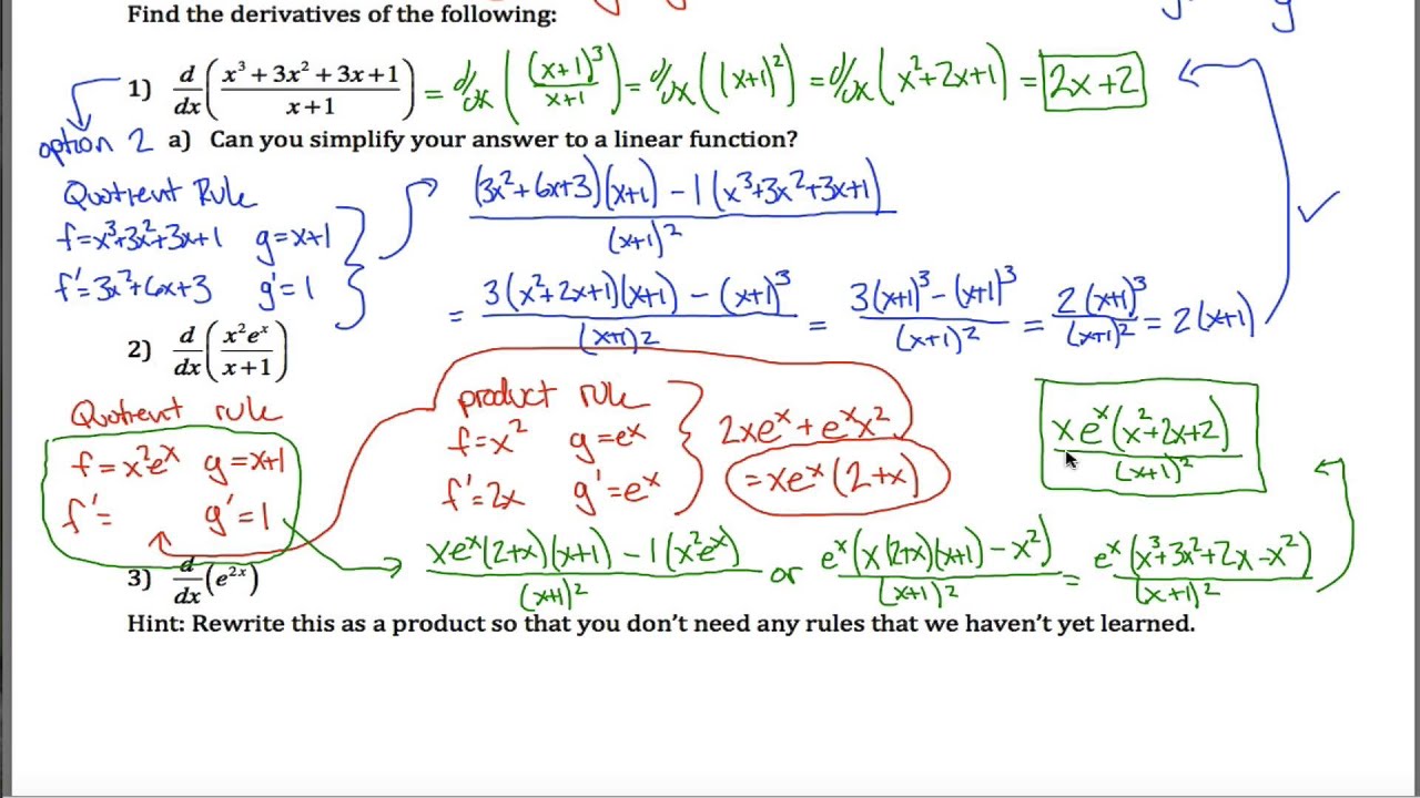 Hard Product And Quotient Rule Worksheet Youtube