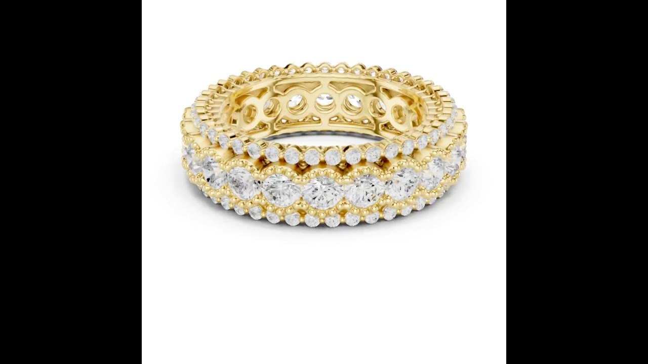 3 Row Round Cut Diamond Eternity Milgrain Promise Band