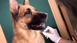 Painting a realistic German Shepherd dog with pastels