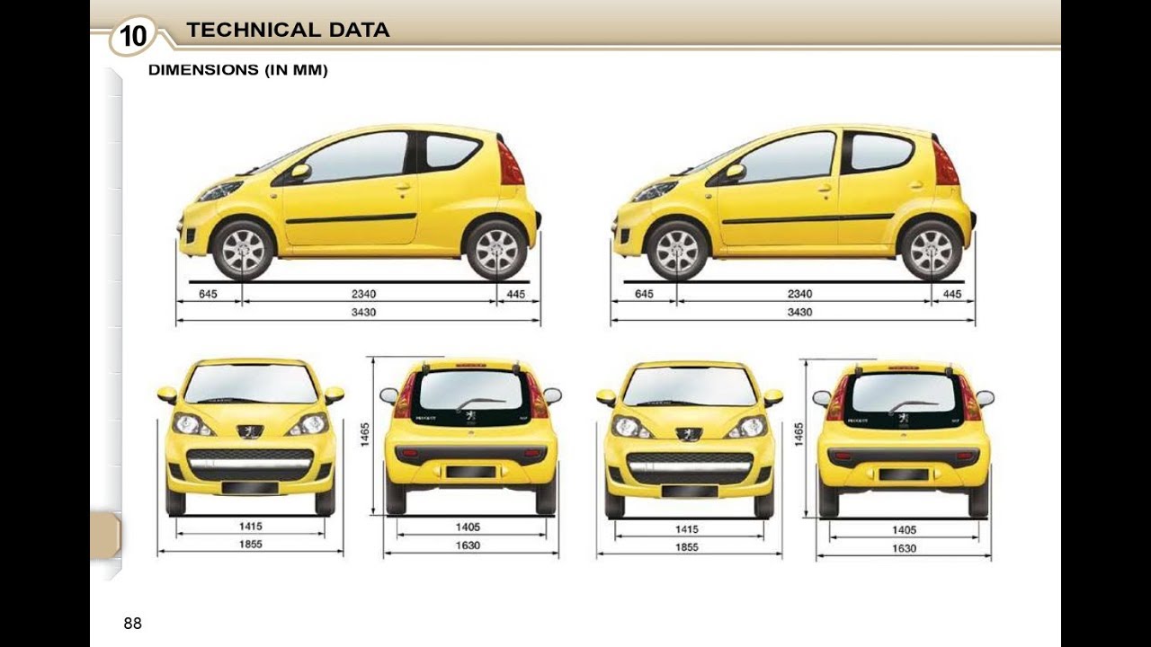 2010 Peugeot 107 (Phase II, 2008) 3-door 1.0 (68 CH)  Fiche technique,  consommation de carburant , Dimensions