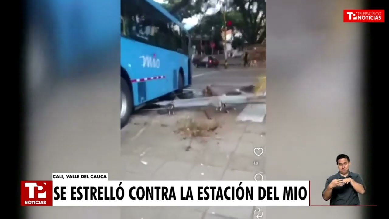 Accidente en el MÍO: bus articulado chocó contra estación Guadalupe en Cali