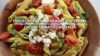 Tricolore Pasta With Avocado Cream Roasted Cherry Tomatoes And Feta