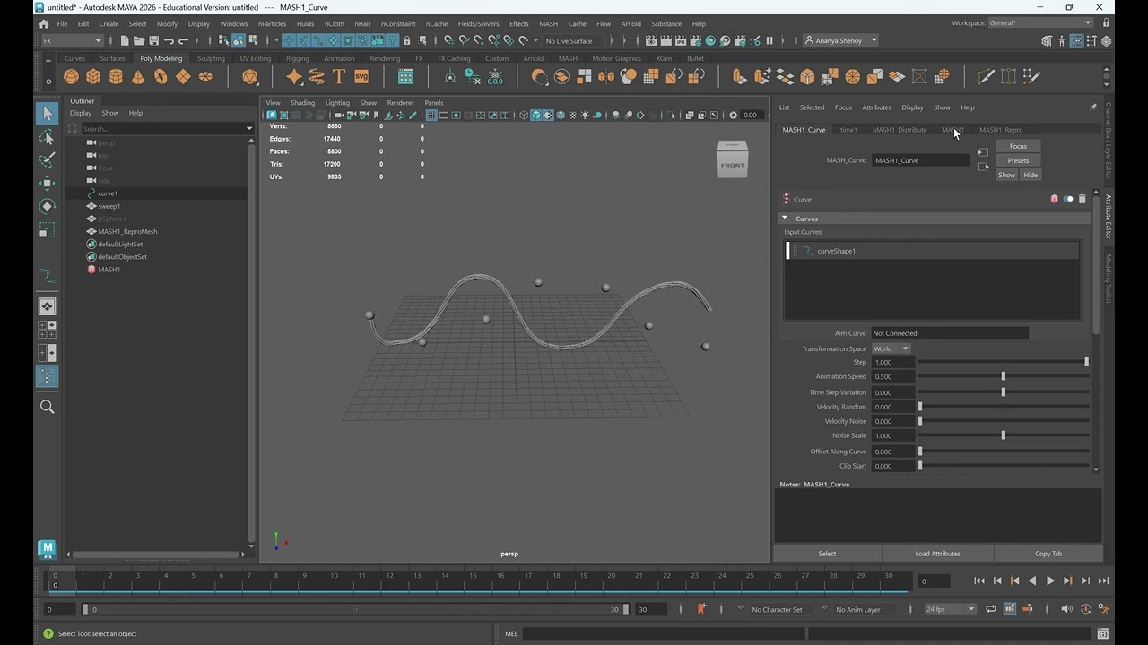 Using Sweep Mesh and MASH to create String Lights in Maya