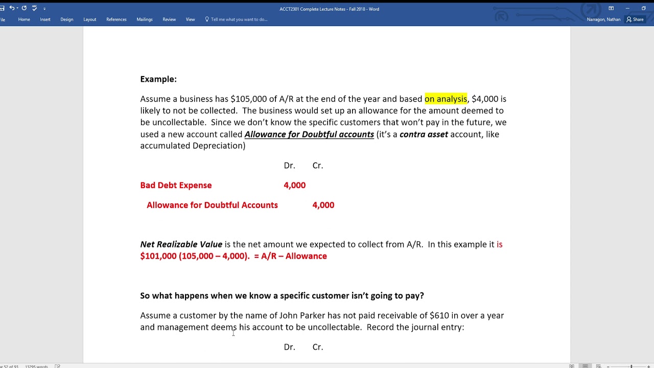 ACCT 2301 Chapter 7: Accounting for Receivables - YouTube