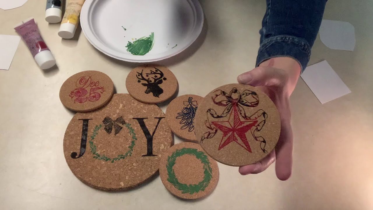 DIY Holiday Stenciled Cork Coasters & Trivits!