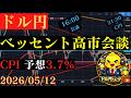 【ドル円】16時ベッセント高市会談。米CPI予想3.7%🐥2026/05/12🐥