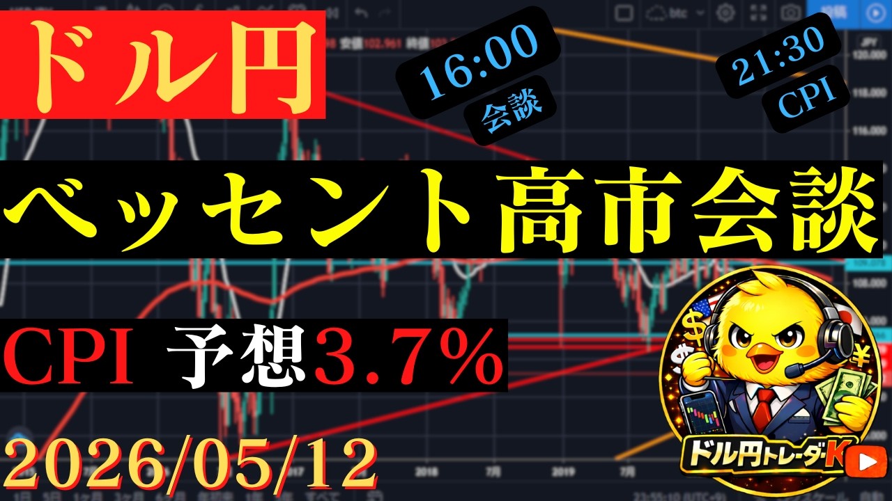 【ドル円】16時ベッセント高市会談。米CPI予想3.7%🐥2026/05/12🐥