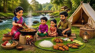 Miniature Doll Jungle Camping Cooking Adventure ASMR | Fish Curry Riverside Family Camping