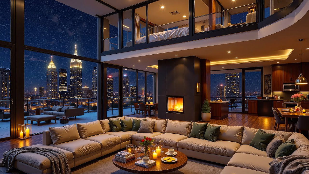 Soothing Night Jazz & Winter Ambience - Cozy Apartment with Smooth Jazz for Work, Focus & Relaxation