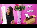 How to make flower vase using cardboard | DIY mosaic mirror vase