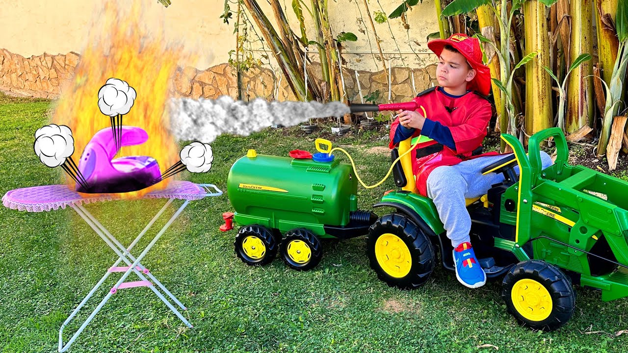 Fireman on the Tractor harry up for help