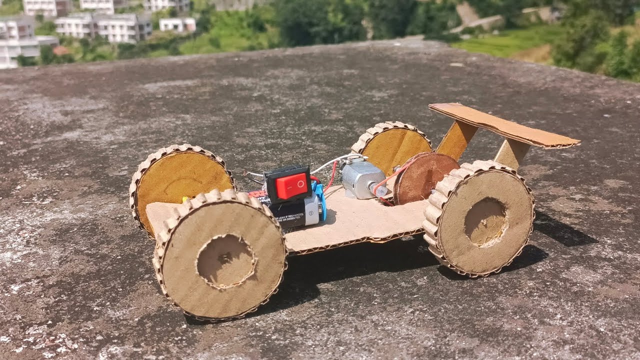 how to make a cardboard car with cardboard pulley and wheel DIY