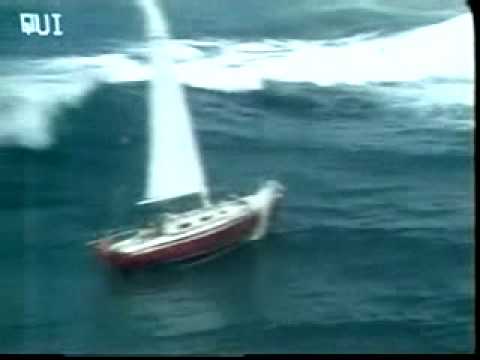 Sailboat gets hit by huge wave