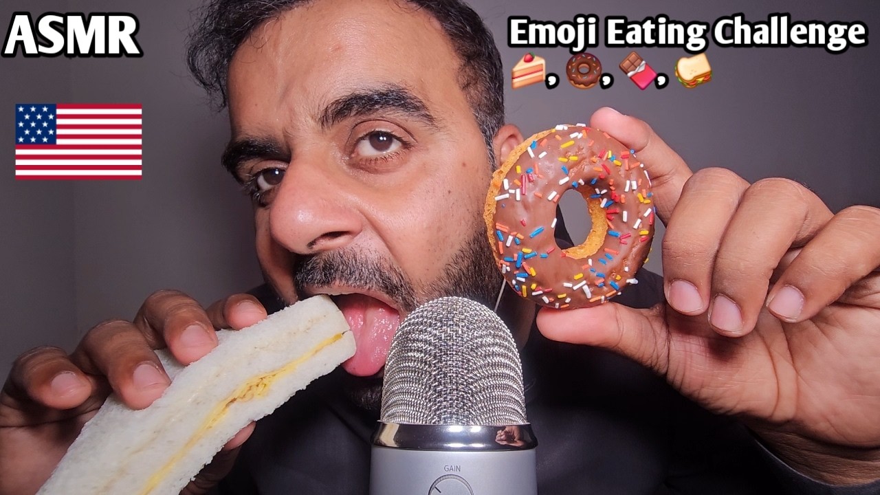 ASMR -  Emoji's Eating challenge 🥪 , 🍩, 🍰 (Extreme Eating sounds & Satisfying Triggers)