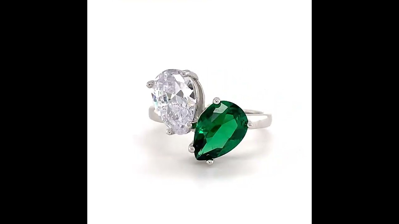 Double Stone Ring, 2 Stone Engagement Ring, Teardrop Cut, Pear Cut Statement Ring