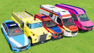 TRANSPORTING POLICE CARS, AMBULANCE, FIRE TRUCK, COLORFUL CARS WITH TRAIN -FARMING SIMULATOR 22! screenshot 2