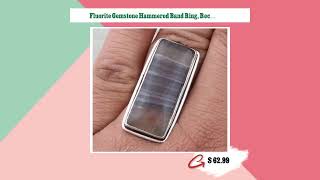 Fluorite Gemstone Hammered Band Ring, Rectangle Gemstone Ring Single Band Ring, Turquoise Ring Fo