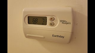 How to replace batteries White Rodgers Earthday Thermostat for home Furnace Air Conditioning