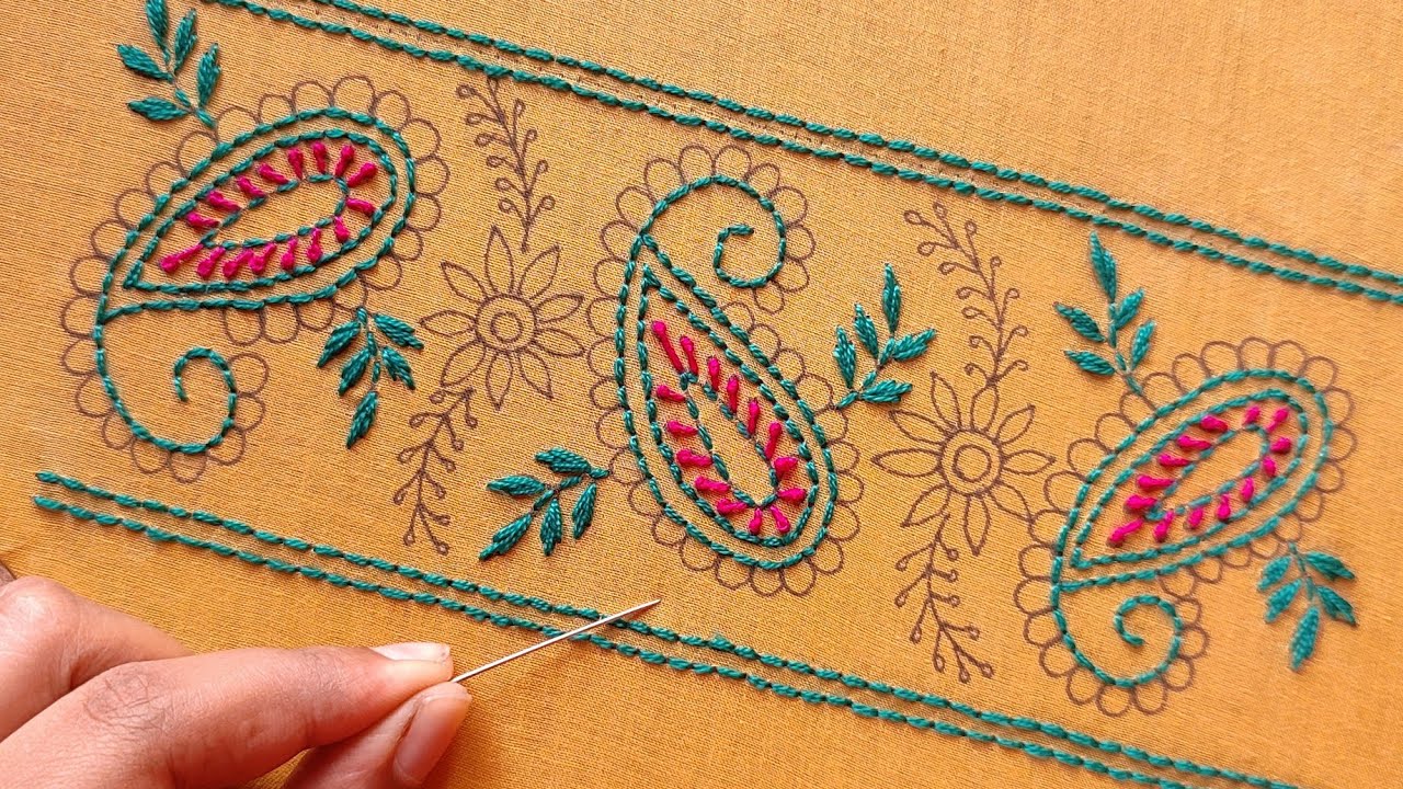 Easy Simple Hand Embroidery Design Outline Border/হাতের কাজের জামার বর্ডার সেলাই ডিজাইন