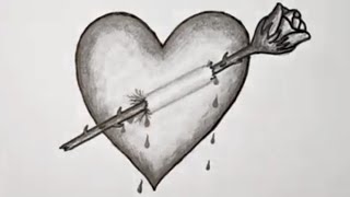 Yaralı Bir Kalbin Kolay Karakalem Çizimi / Easy Pencil Drawing of a Wounded Heart