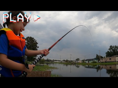 Old school cane pole fishing - with a kid! 