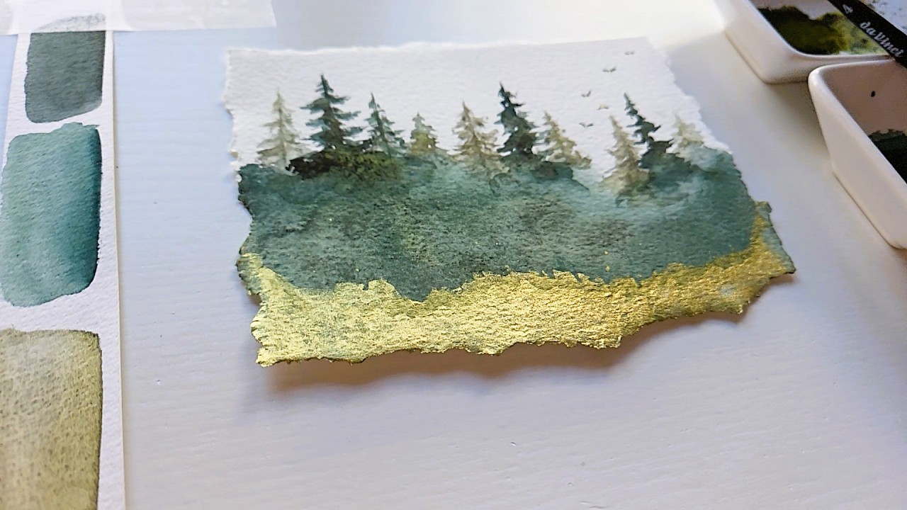 How to paint a magical Christmas card with a forest in watercolor