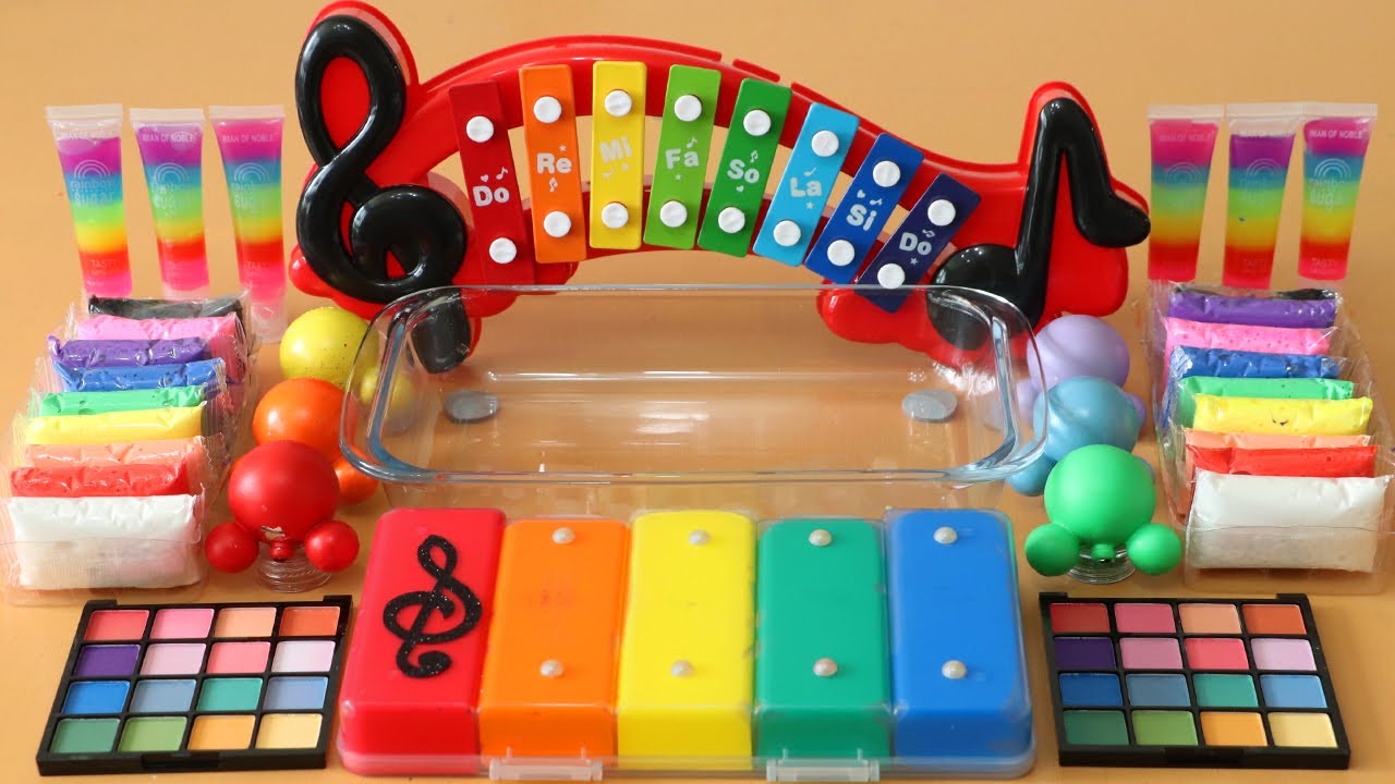 Mixing”Rainbow Xylophone”Eyeshadow and Makeup,parts,glitter Into Slime!Satisfying Slime Video!★ASMR★