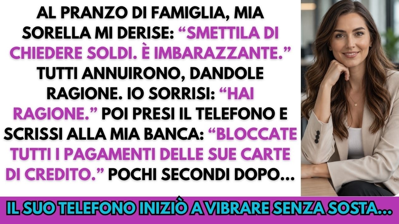 “Stanca di essere la pecora nera di famiglia, ho smesso di pagare i debiti di mia sorella. L’ultima volta che l’ho visto, aveva i suoi ottantasettemila euro di lussi, la macchina nuova e il SUV....