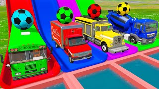 Monster Trucks Potholes Flatbed Long Trailer Truck Car Rescue - Big & Small Monster Truck