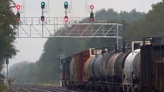 CSX Freight Train Passes Double Green Light Signals 4K