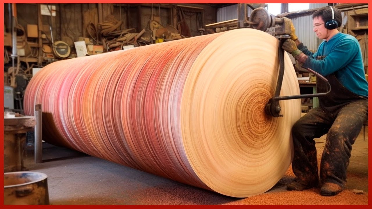 ⁣Woodturning Giant Red Log Using Dangerous Techniques |  by @WoodworkingCraftsman