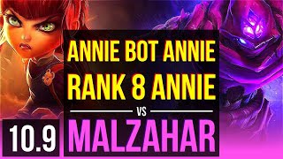 Annie Bot ANNIE vs MALZAHAR (MID) | 8.8M mastery points, Rank 8 Annie | NA Grandmaster | v10.9