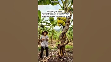 Terrifying Moment! Farmer Discovers a Giant Python Wrapped Around His Banana Tree.