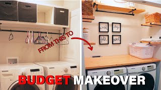 Small laundry Closet Makeover | DIY Butcherblock Top & Shelves