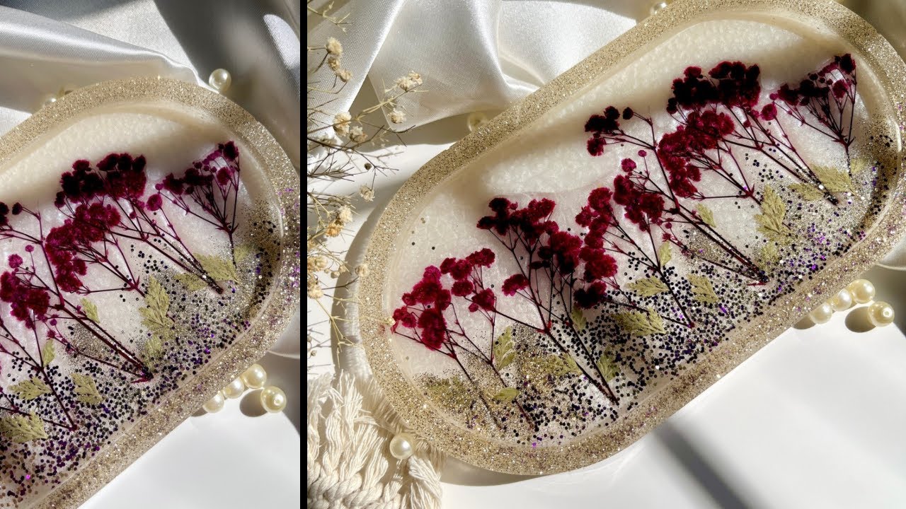 ✨ Create a Beautiful Shining Epoxy Resin Tray with Purple Flowers 🌸✨ #resinartist #resintray #diy 