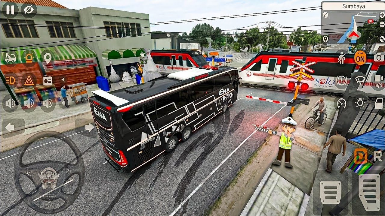 BUSSID: Dangerous Train Crossing with Black ENA Bus 💥 | Realistic Gameplay