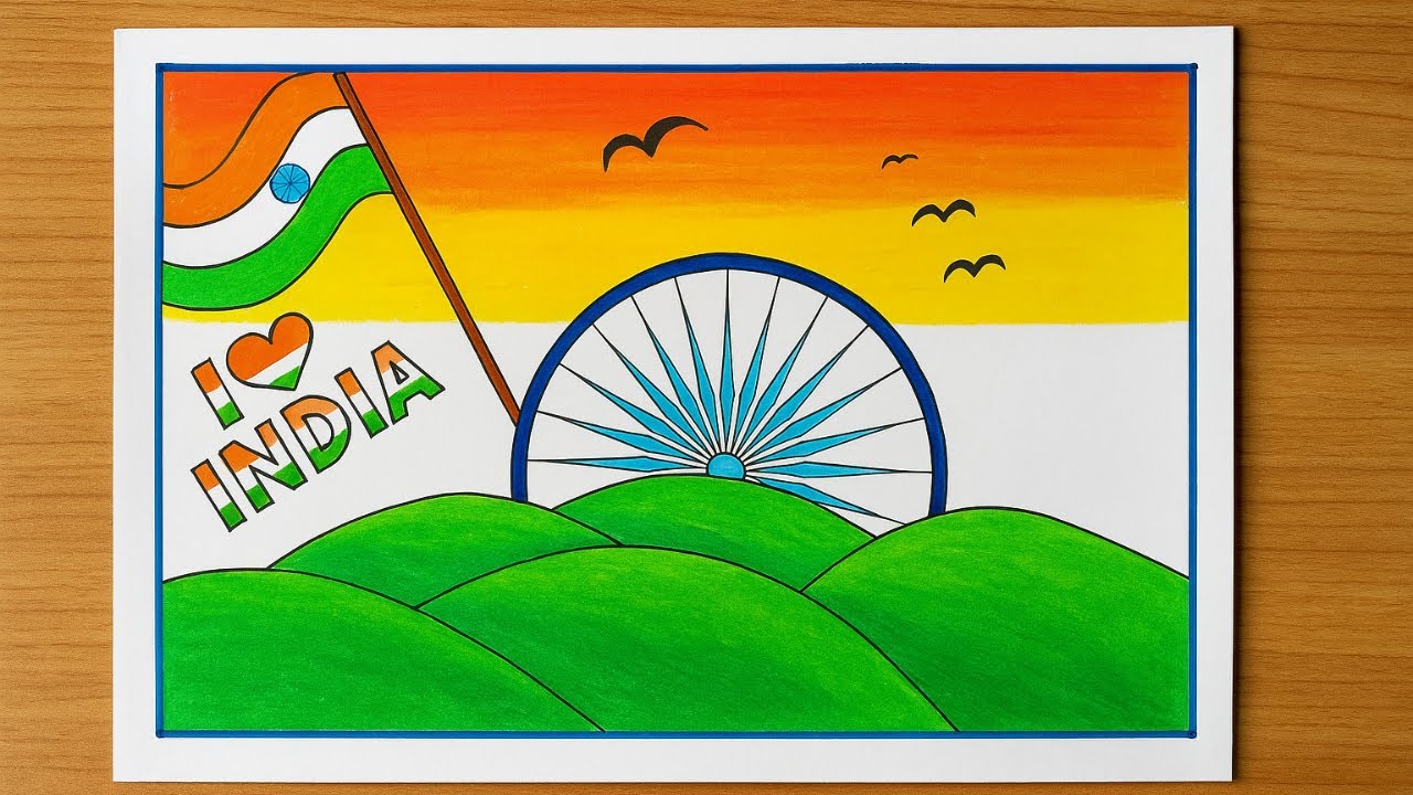 Very easy Independence Day drawing | Independence Day poster drawing | Happy Independence Day color