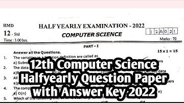 12th Computer Science Halfyearly Examination Question Paper with Answer Key 2022|Vincent Maths|
