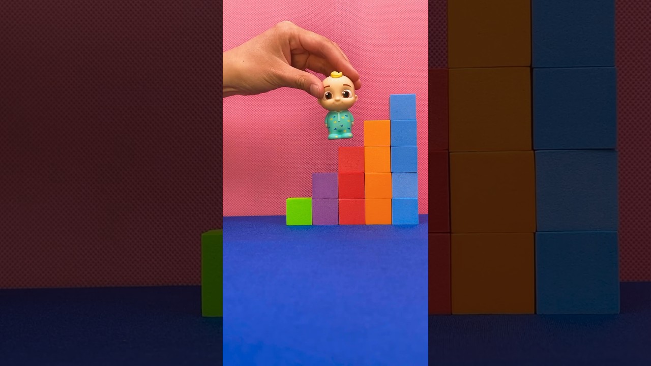 Baby JJ Climbs the Rainbow Block Tower🔴🟢🔵! 