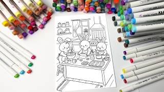 🐰 Cute Bunnies Baking Cookies & Cake | Cozy Coloring
