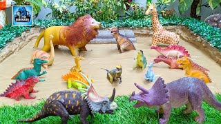 Jurassic Adventures: Lion, Giraffe and Dinosaurs Encounter in the Muddy Sandbox 🦖🦕🦁🦒